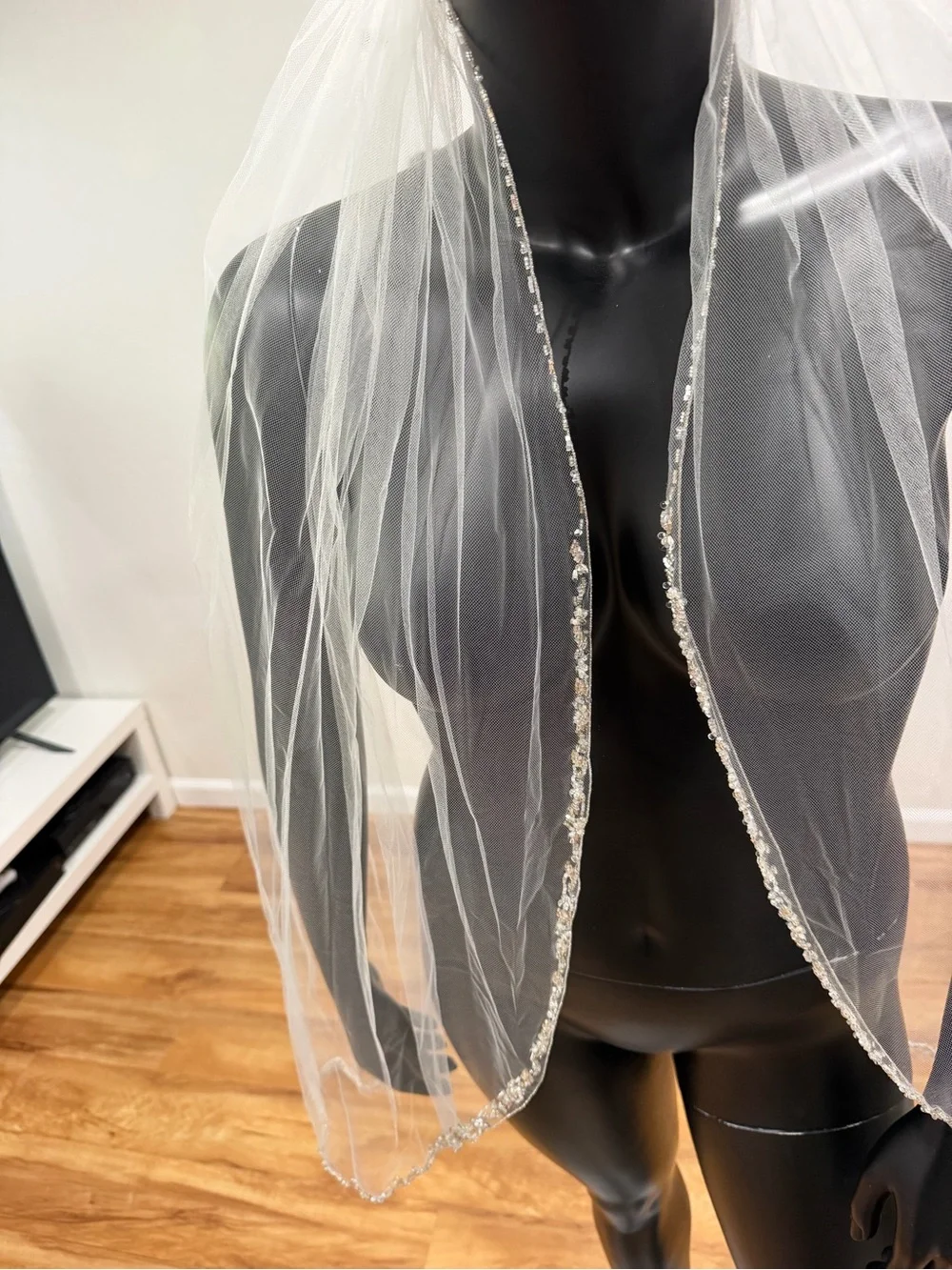 Ivory Beaded Crystal Edge Bridal Wedding Veil